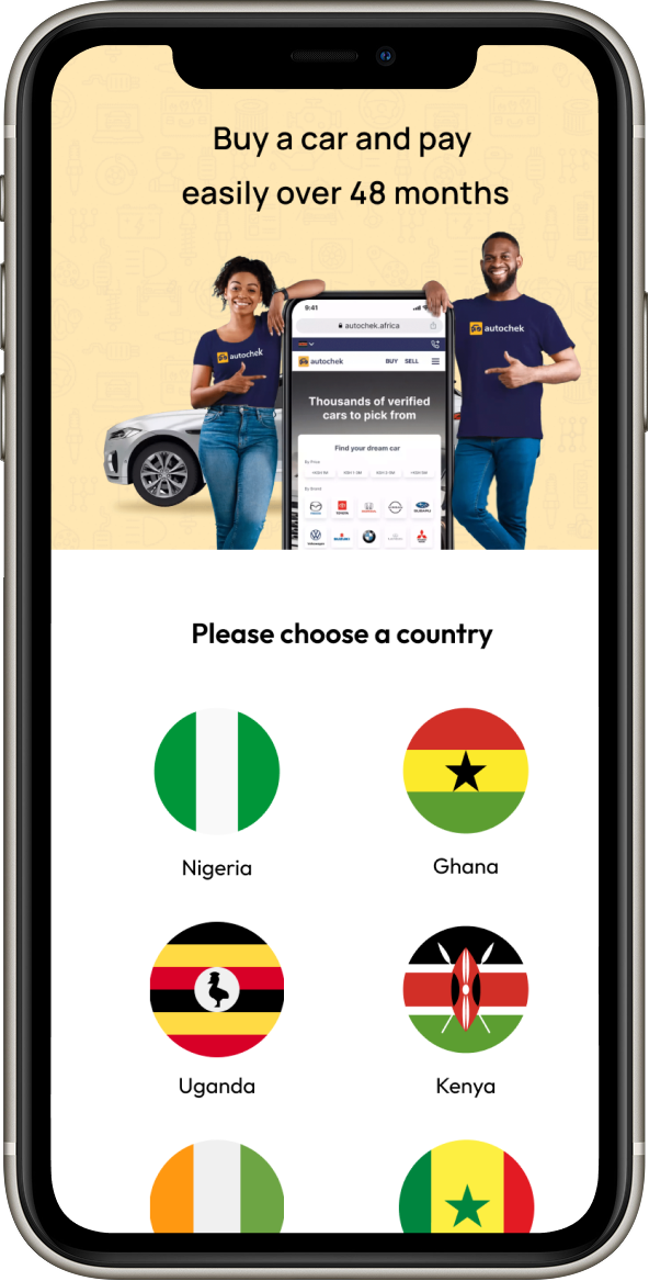 Autochek country selection screen
