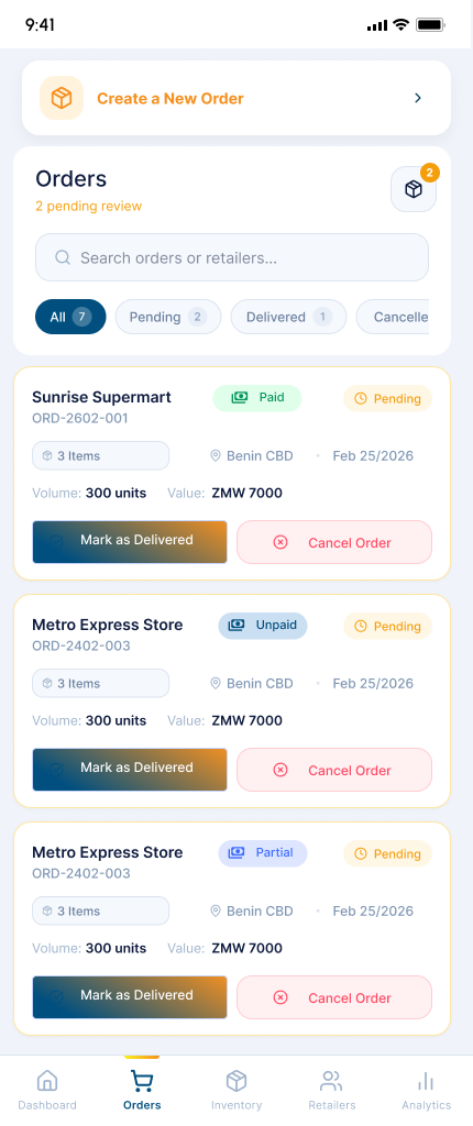 Exceptional Brands orders dashboard