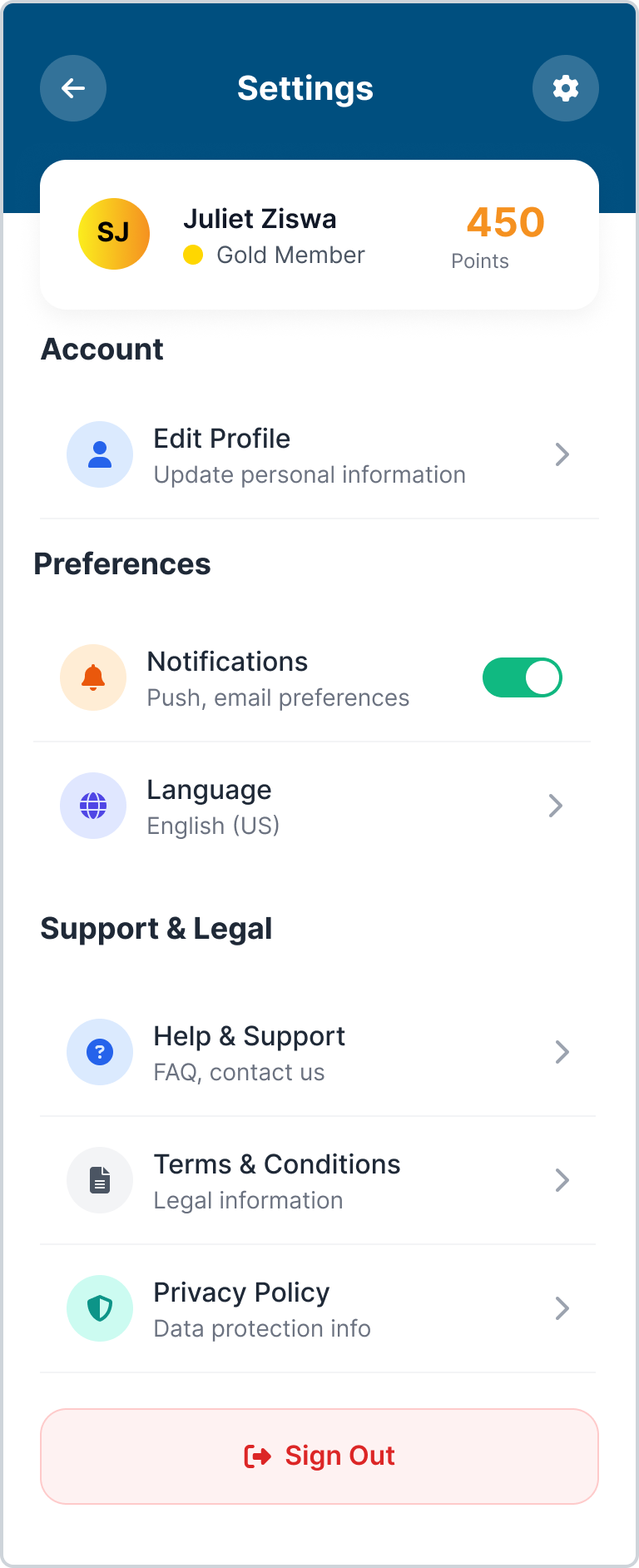 Exceptional Brands settings screen